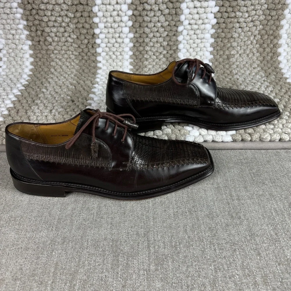 Mezlan Genuine Lizard‎ Brown Leather Oxford Dress Shoes Men's 9.5 M Square Toe
